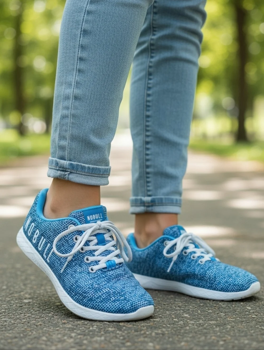 NOBULL Turquoise Floral Knit Lace-Up Athletic Shoes